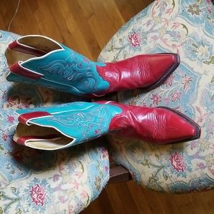 Tony Lama boots sz 7.5-8 turquoise & red.